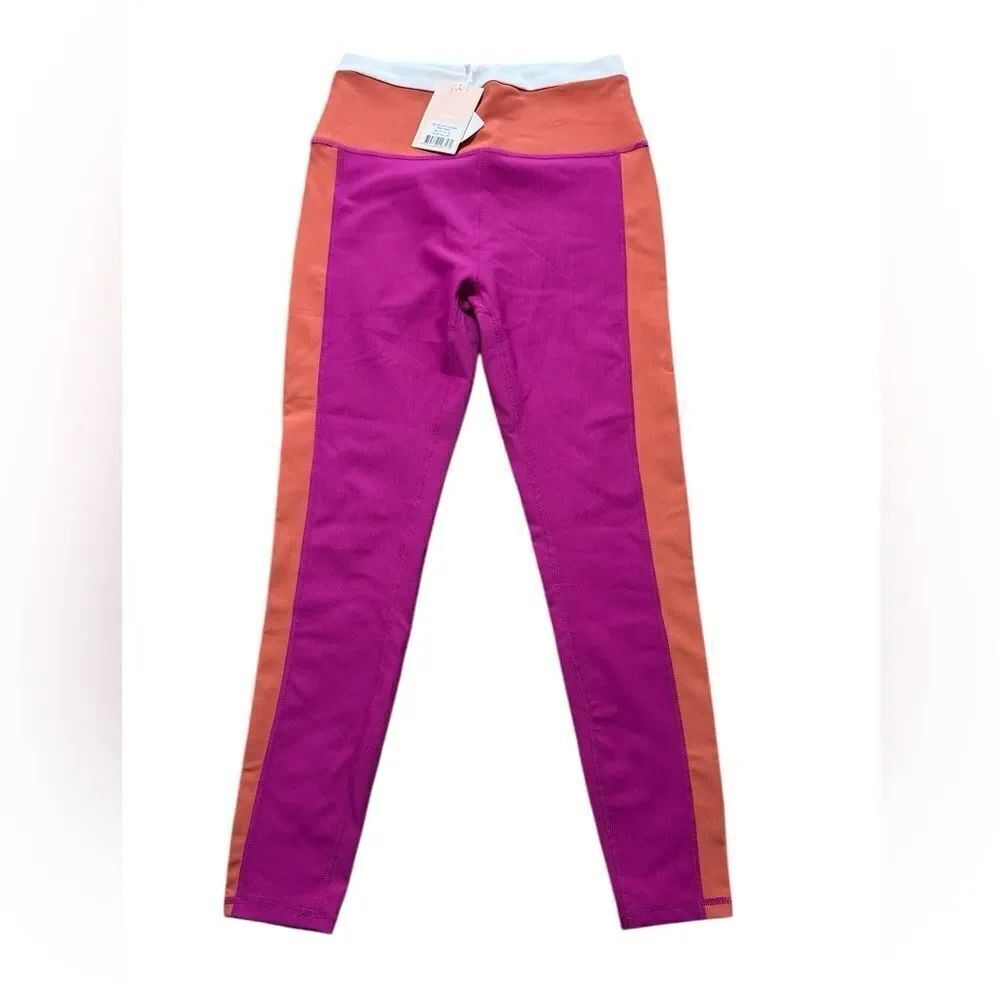 NWT  Willo Purple & Orange Colorblock Ribbed Leggings